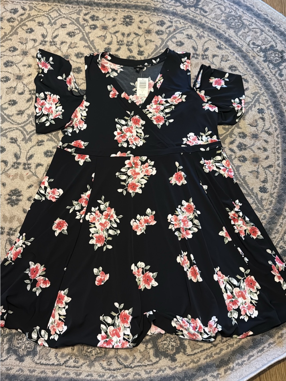 torrid Black Floral Cold-Shoulder Fit-and-Flare Dress